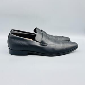BOSS Hugo Boss Shoes Mens 11 Black Leather Slip On Penny Loafers Italy Casual